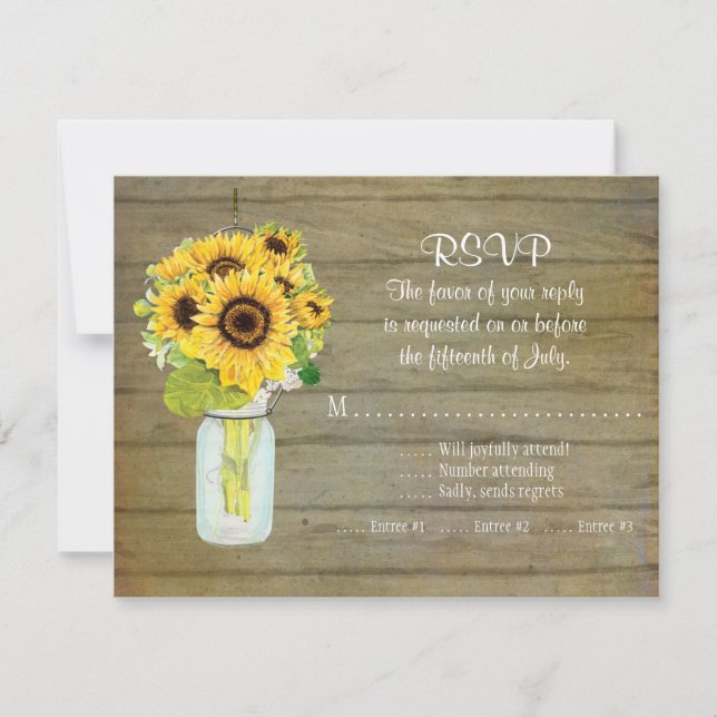 Rustic Country Mason Jar Flowers Sunflower RSVP (Frente)