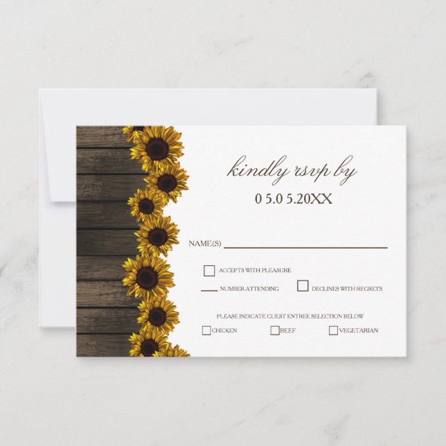 Rustic Country Sunflower Barn Wood Casamento rsvp (Frente)