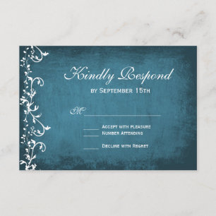 Rustic Country Swirls Blue Weding RSVP Cards