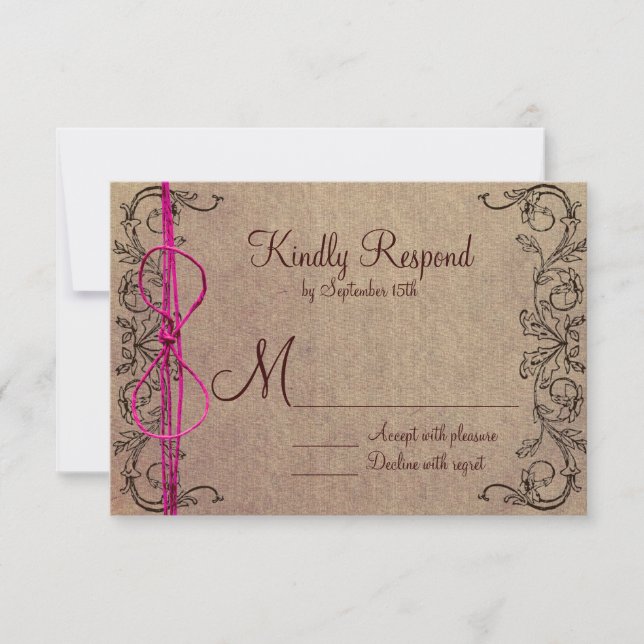 Rustic Country Vintage Brown Pink Weding RSVP (Frente)