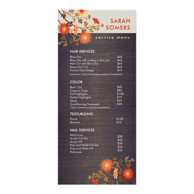 Rustic Country Wilers Salon Service Menu (Frente)