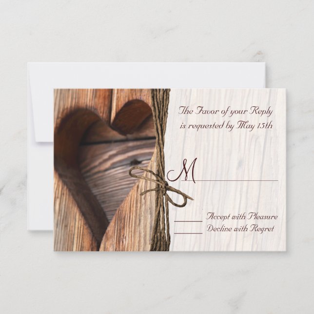 Rustic Country Wooden Heart Twine RSVP (Frente)