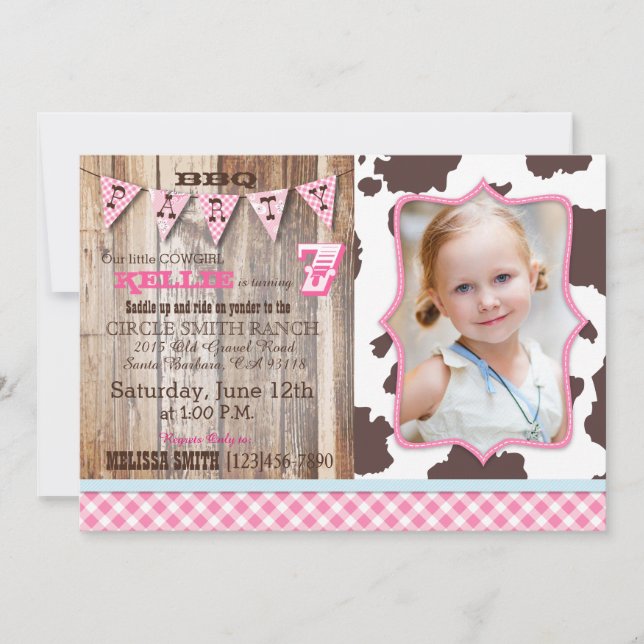 Rustic Cowgirl Western Theme Birthday - Convites (Frente)