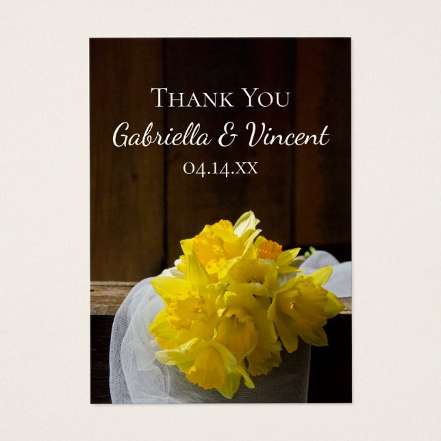 Rustic Daffodils Barn Wood Casamento Favorece Etiq (Frente)