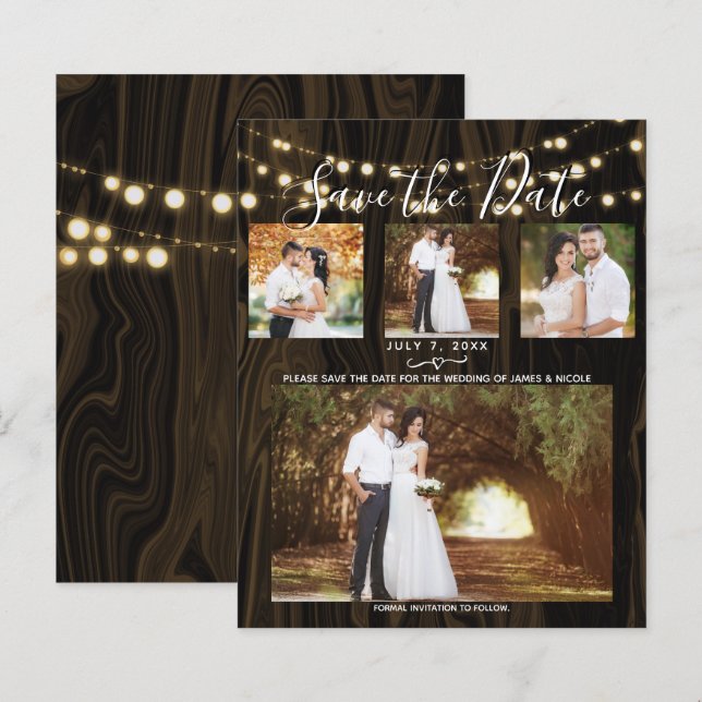 Rustic Dark Wood & Lights 4 Foto Salvar a Data (Frente/Verso)