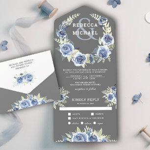Rustic Dusty Azul Cinza Floral Rosa Grinalda Casam