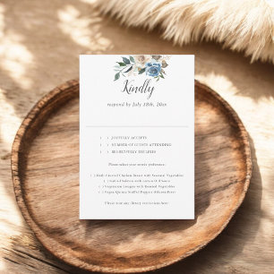 Rustic Dusty Blue Flowers Script Weding RSVP