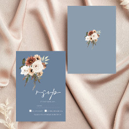 Rustic Dusty Blue Peach Casamento Floral RSVP