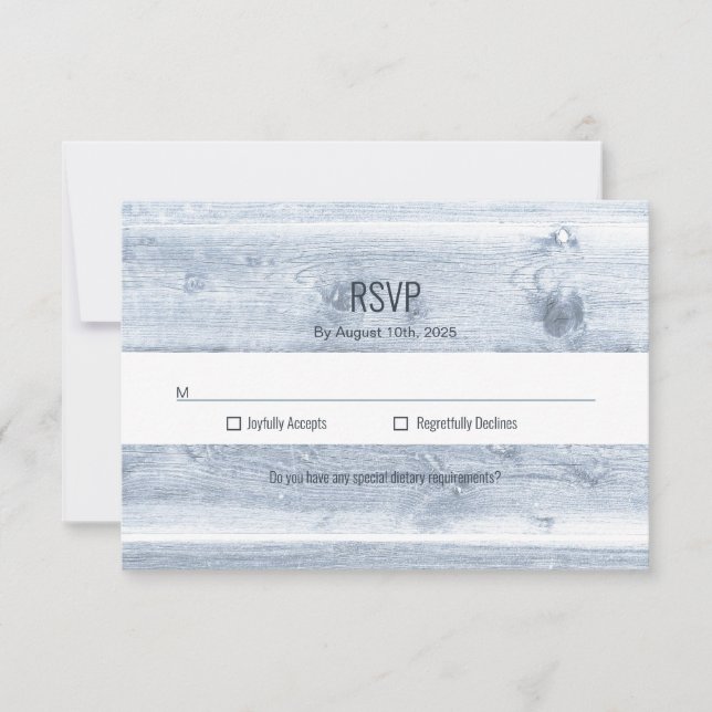 Rustic Dusty Blue Wood Weding RSVP (Frente)