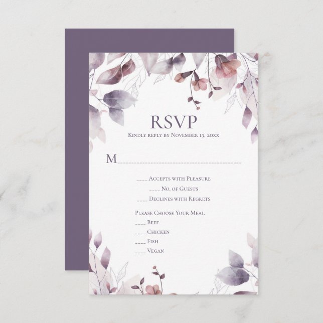 Rustic Dusty Purple Mauve Rosa Floral RSVP (Frente/Verso)