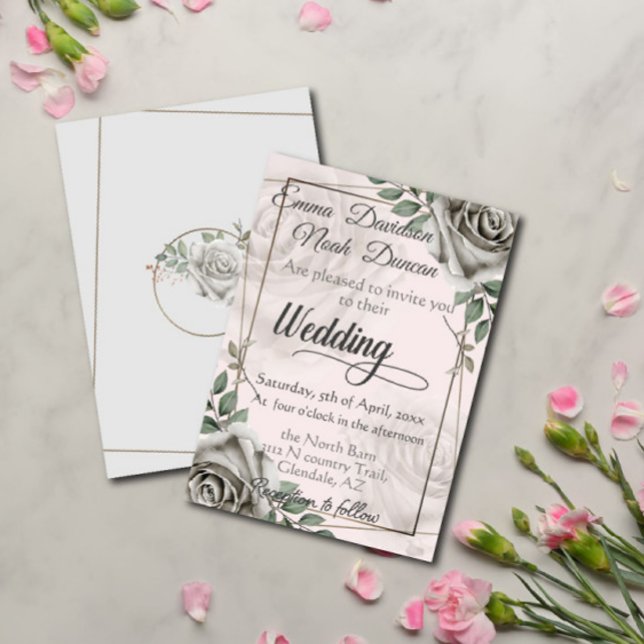 Rustic Dusty White Rose Flowers Convite De Casamen (Criador carregado)