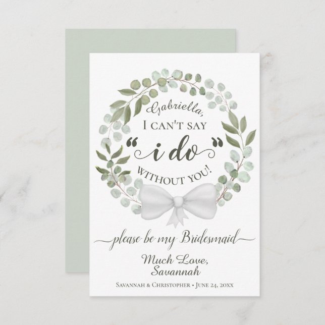 Rustic Eucalyptus Wreath Be my Bridesmaid Card (Frente/Verso)