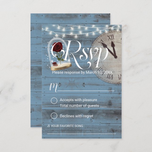 Rustic Fairytale Dusty Blue Barn Casamento RSVP (Frente/Verso)