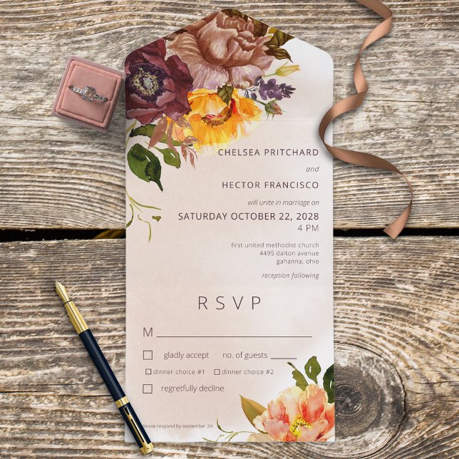 Rustic Fall Burgundy & Yellow Floral Tan Janto (Criador carregado)