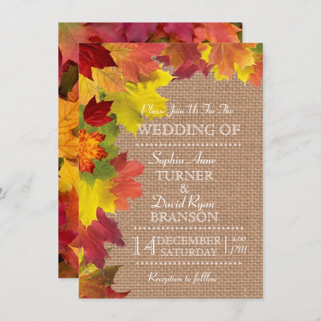 Rustic Fall Deixa O Convite De Casamento Burlap (Frente/Verso)