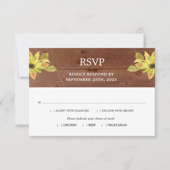 Rustic Fall Sunflower Lantern Wood Weding RSVP (Frente)