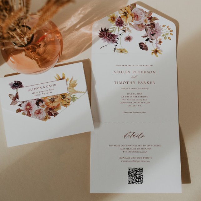 Rustic Fall Terracotta Floral Casamento QR (Criador carregado)