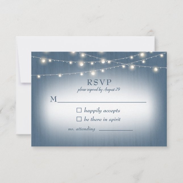 Rustic Farmhouse Dusty Blue Lights Casamento RSVP (Frente)