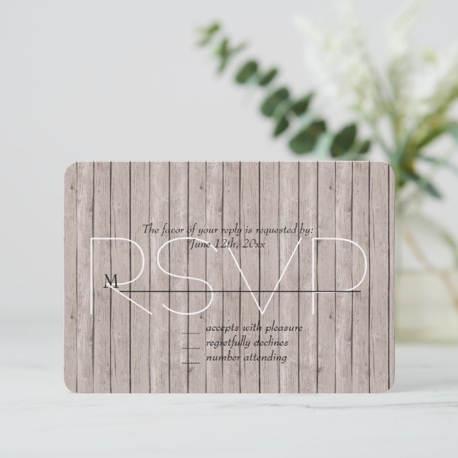 Rustic Faux Brown Wood Weding RSVP (Em pé/Frente)