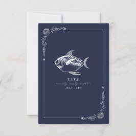 Rustic Fish Dark Blue Beach Weding RSVP