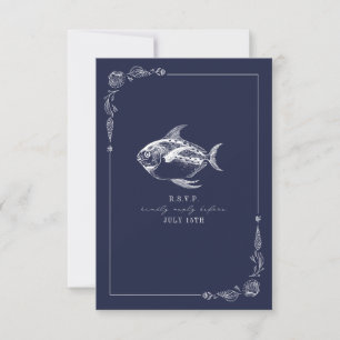 Rustic Fish Dark Blue Beach Weding RSVP