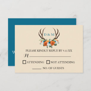 Rustic Floral Antlers BOHO - Cartão RSVP de Casame