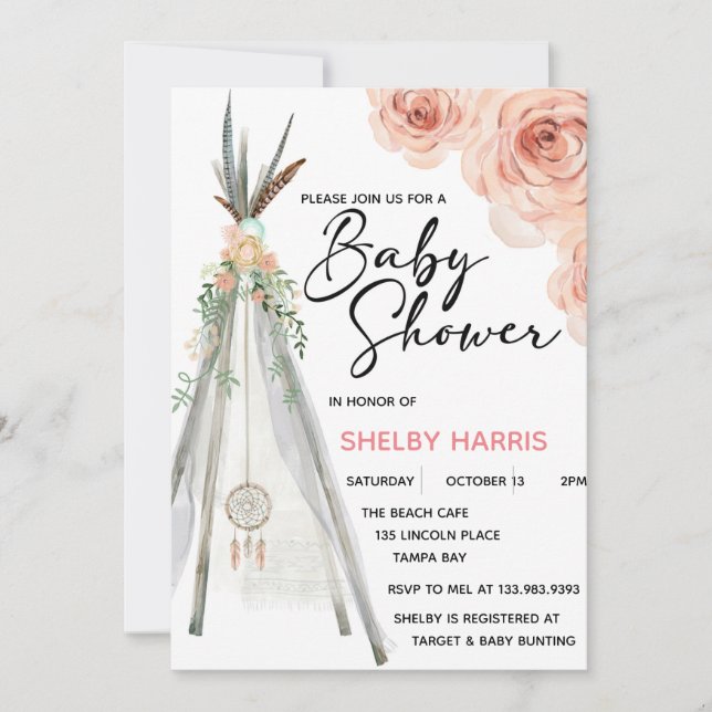 Rustic Floral Boho Dreamcatcher Teepee Watercolor (Frente)