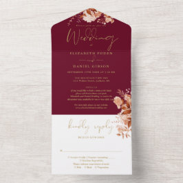 Rustic Floral Burgundy Detalhes Dourados RSVP Casa