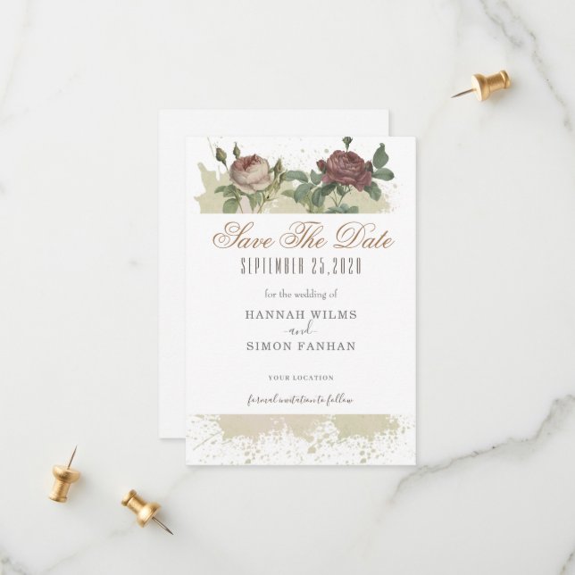 Rustic Floral Burgundy Marsala Salva O Cartão De D (Frente/Verso In Situ)