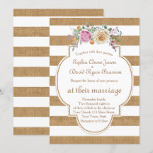 Rustic Floral Burlap Stripes Convite De Casamento