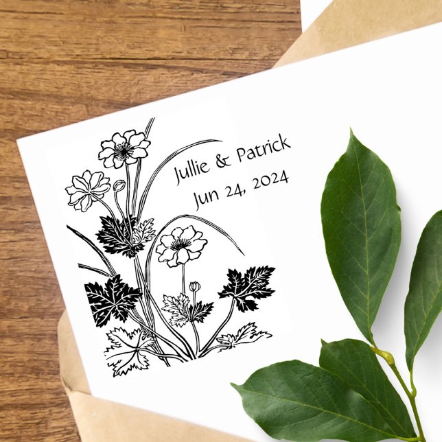 Rustic Floral Casal Casamento Data Madeira Carimbo (Criador carregado)