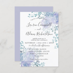 Rustic Floral Dusty Blue & Purple Wedat Convite