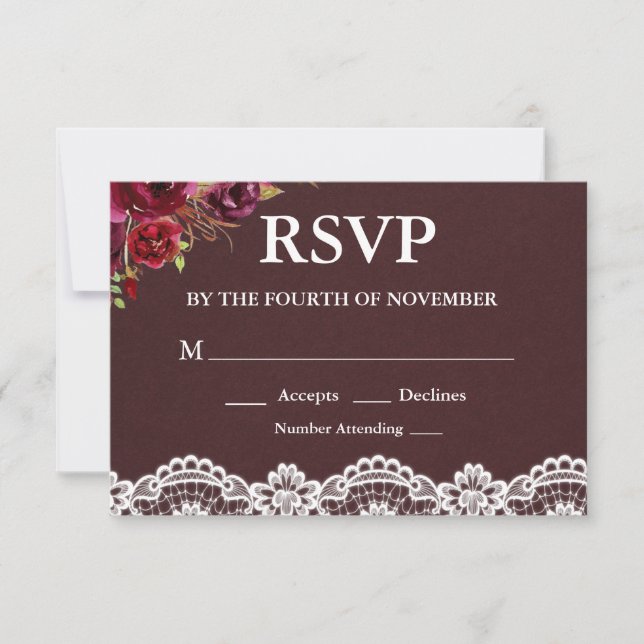 Rustic Floral Lace Wedding RSVP (Frente)