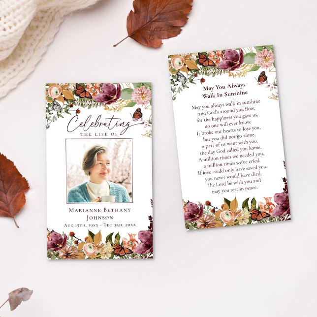 Rustic Floral Memorial Funeral Prayer Card (Criador carregado)