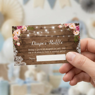 Rustic Floral String Lights Lace Diaper Raffle