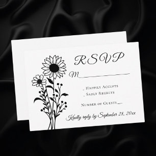 Rustic Floral Sunflower RSVP Negra Casamento Branc