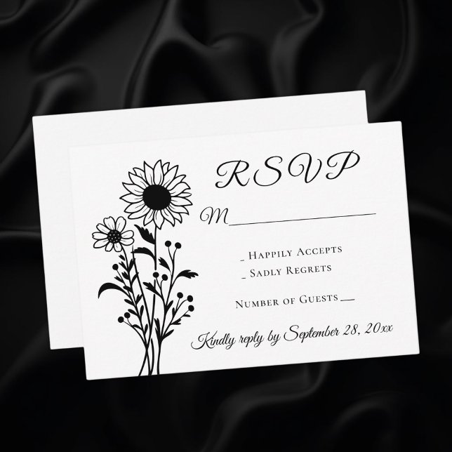 Rustic Floral Sunflower RSVP Negra Casamento Branc (Criador carregado)