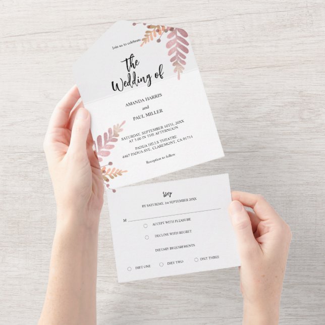 Rustic Floral Tudo Em Um Convite De Casamento (Aba destacável)