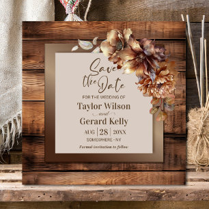 Rustic Floral Wood Weding Date