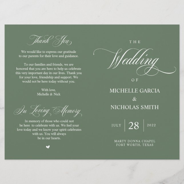 Rustic Forest Sage Green, Programa de Casamento do (Frente)