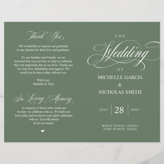 Rustic Forest Sage Green, Programa de Casamento do (Frente)