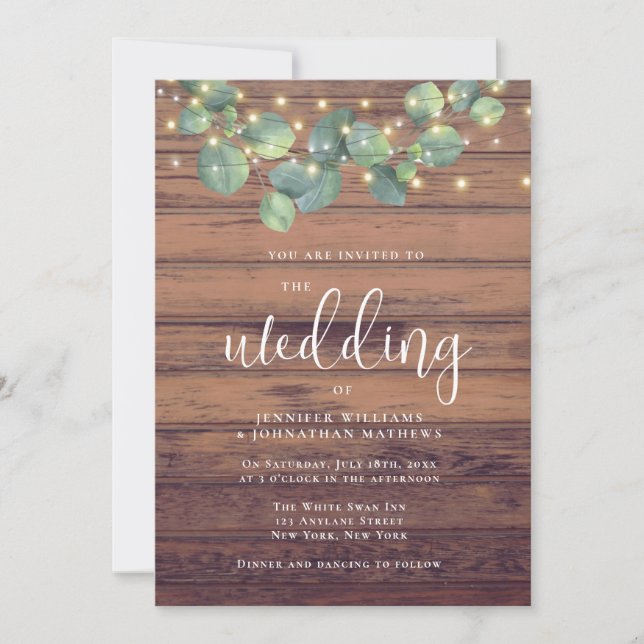 Rustic Greenery String Luz Casamento Convite (Frente)