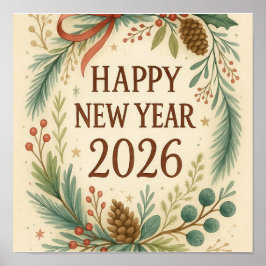rustic happy new year wall poster
