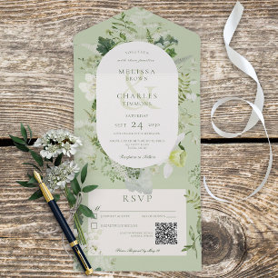 Rustic Ivy Ferns & Greenery Sage Green Código QR