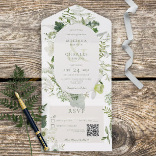 Rustic Ivy Ferns & Greenery White Código QR