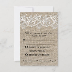 Rustic Jute and Lace Wedding RSVP Card
