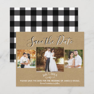 Rustic Kraft Data de Casamento com Foto em Xadrez