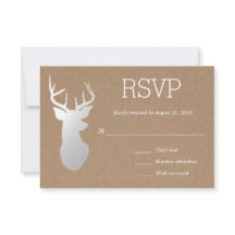 Rustic Kraft Paper Silver Antler Casamento RSVP