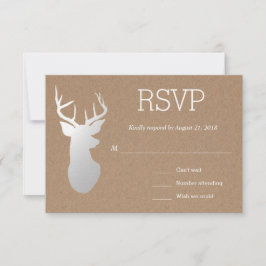 Rustic Kraft Paper Silver Antler Casamento RSVP