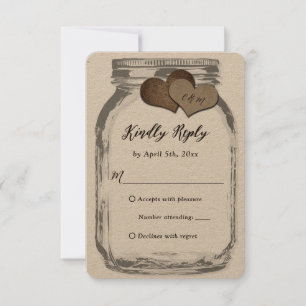 Rustic Kraft Two Hearts Mason Jar Wedding RSVP
